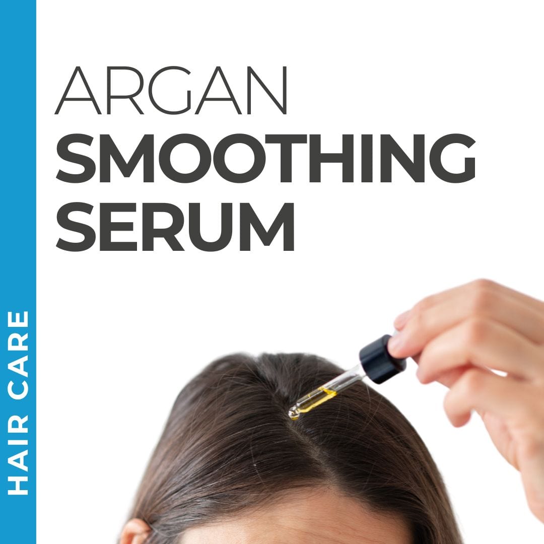 Pravada Private Label Argan Smoothing Serum samples, anti-frizz serum with argan oil for silky hair.