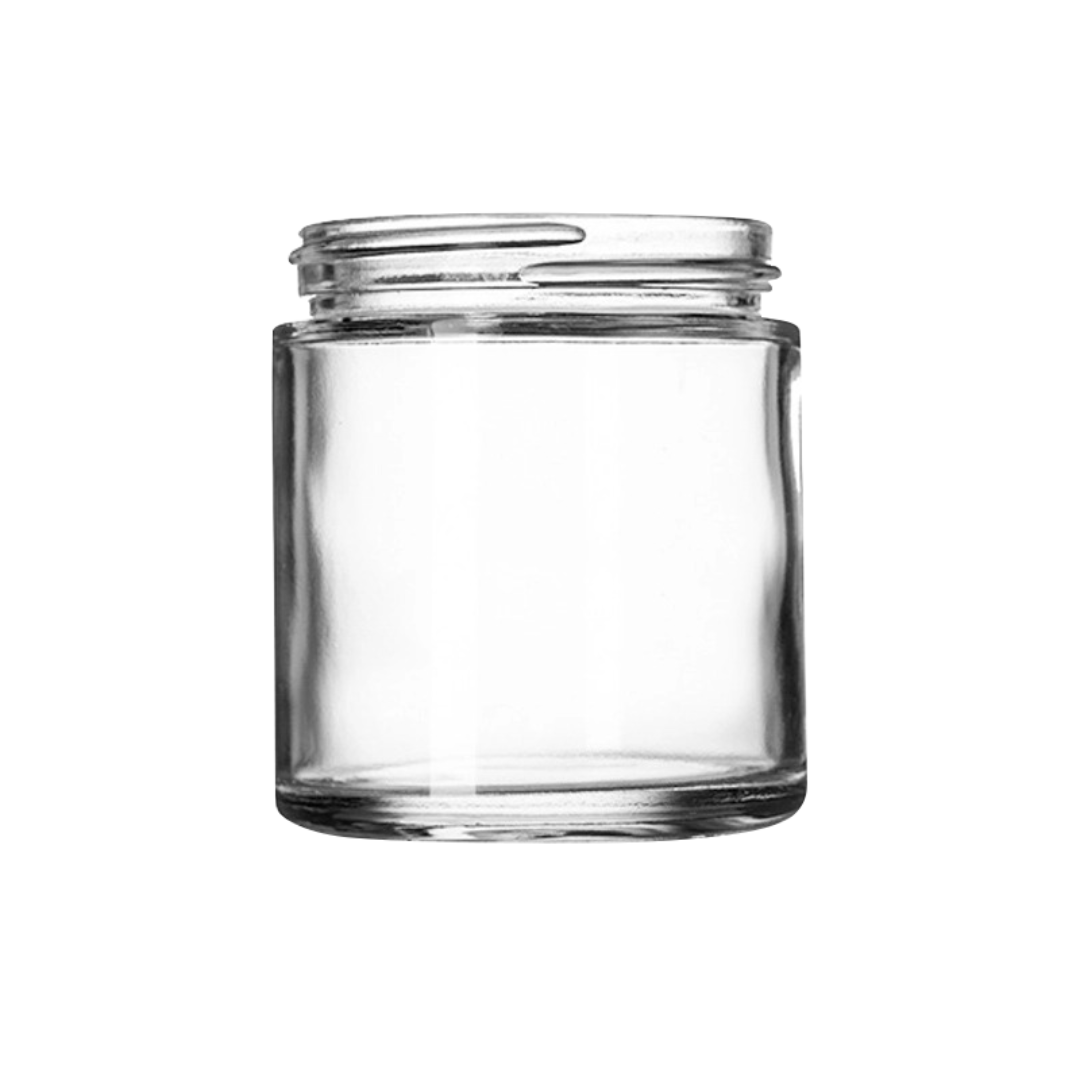 Clear glass jars sample for private label skincare, premium packaging for creams, balms, and more.