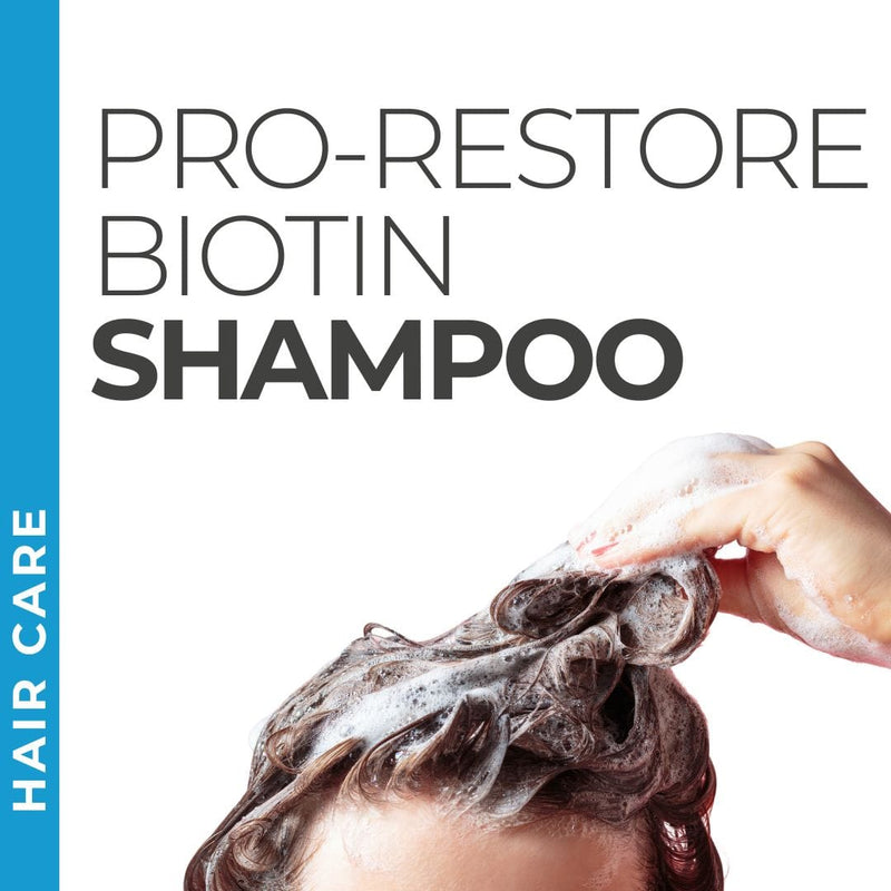 Pravada Private Label Pro-Restore Biotin Shampoo samples, biotin-infused shampoo for enhanced hair growth.