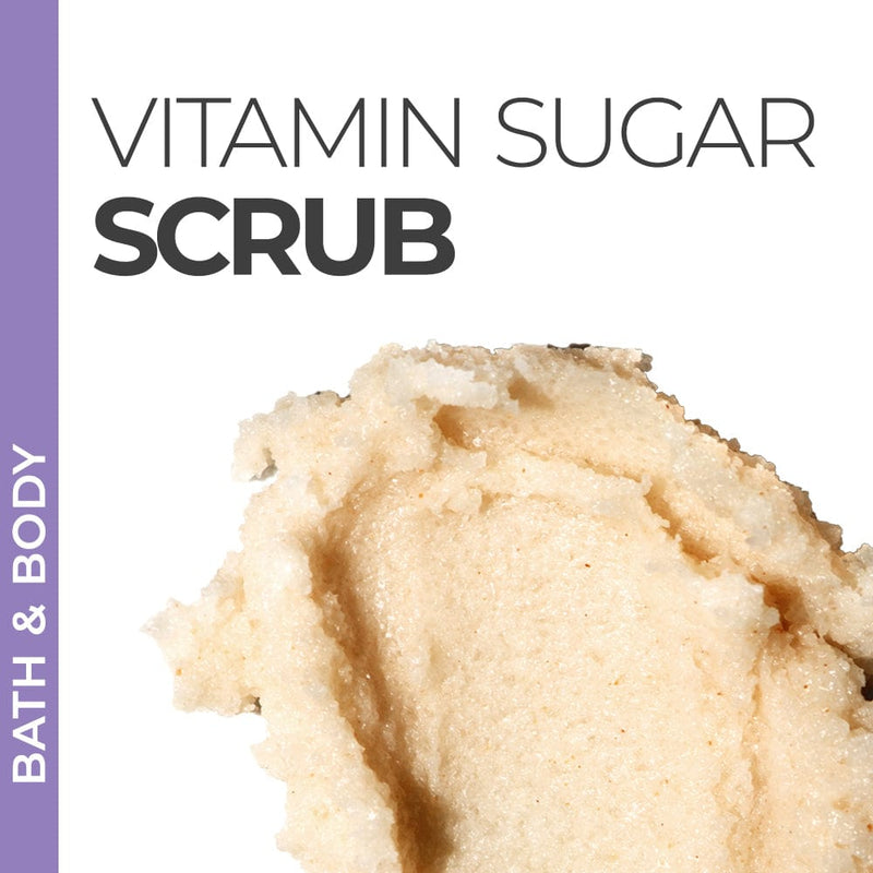 Pravada Private Label Vitamin Sugar Scrub samples, vitamin-rich sugar scrub for refreshed and exfoliated skin.